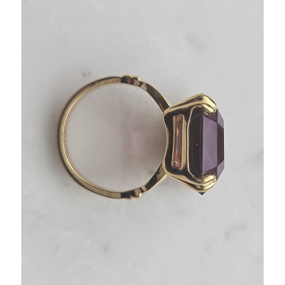 AVON Vintage 70"s Gold Tone Faux Amethyst Art Deco Chunky Cocktail Ring Sz 5.75 - Picture 4 of 7